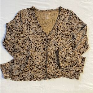 American Eagle Outfitters Tan Black Relaxed 3/4 Sleeve Cardigan